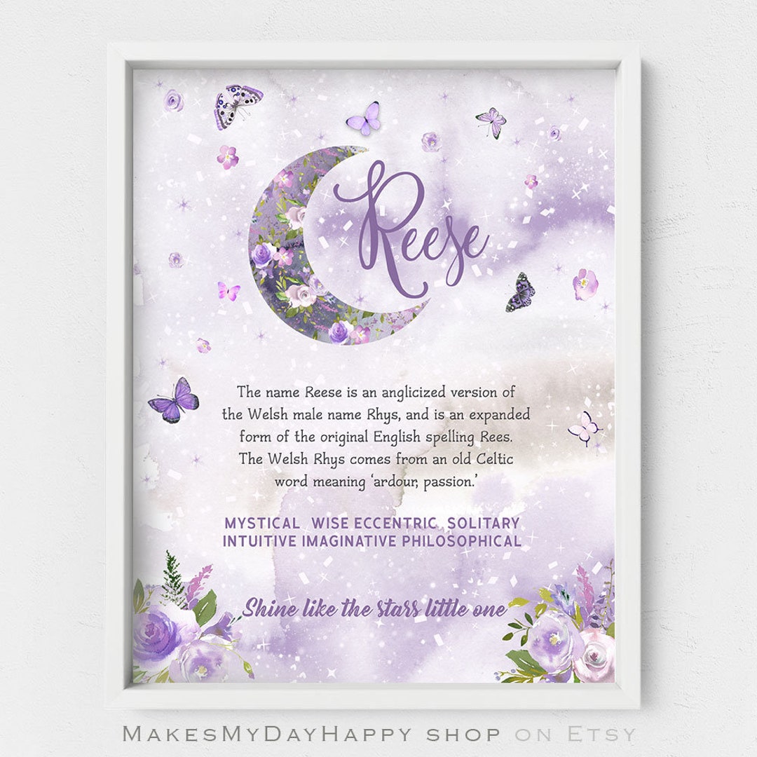 Reese Name Meaning Purple Wall Artfirst Name Baby Shower Etsy UK