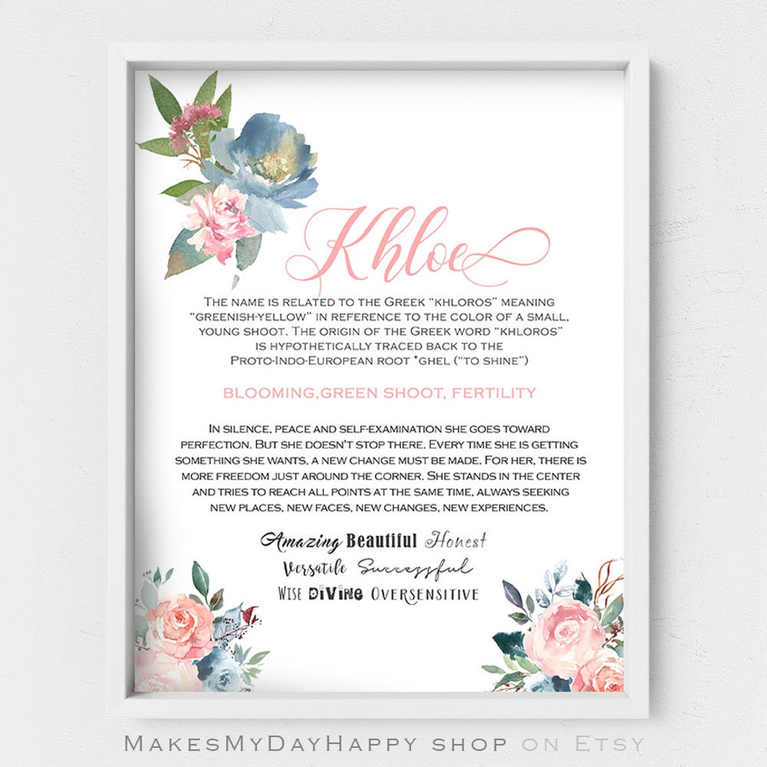 Khloe personalized name meaningPink flowersFloral motif name Etsy.de