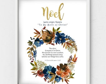 Personalized Name meaning,Noel name wall art,Autumn baby shower gift,navy floral nursery decor,fall colors poster,2 Corinthians 3:17 print