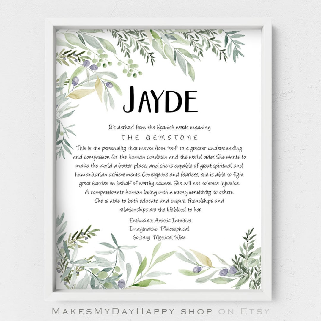 Jayden Name Meaningpersonalized Giftgreenery Nurserysign Etsy UK