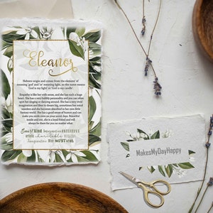 Eleanor name meaning,Mother&#39;s day gift printable wall art,Green leaf personalized name sign,Custom Name wall art Birthday gift,Name print