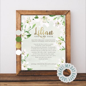 Lily Lillian name meaning birthday gift,Name wall art printable,Custom Name meaning printable Art,Personalized girls room poster,Easter gift