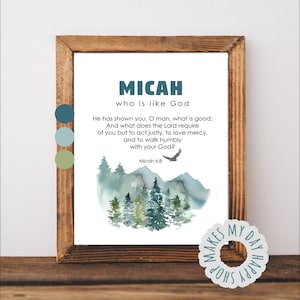 Micah Custom Name wall art,Personalized name meaning with Biblical Meaning,Micah 6:8,baby shower gift,nursery art,new mom gift,newborn gift