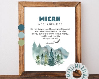 Micah Custom Name wall art,Personalized name meaning with Biblical Meaning,Micah 6:8,baby shower gift,nursery art,new mom gift,newborn gift