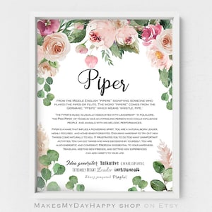 Piper name meaning,orange peonies,pink roses,symbolizes pipes,green leaves poster,romantic art,flowers lovers,floral poster