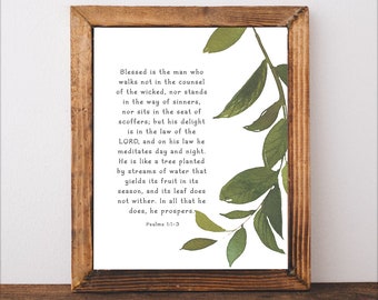 Psalm 1:1-3,Blessed is the man,shall prosper,Father&#39;s Day,Bible verse print,Printable men gift,Christian decor,Christian Wall Art,