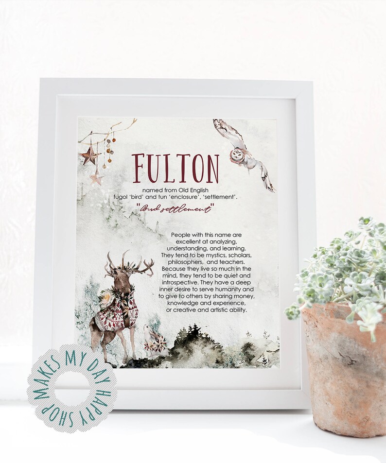 Fulton Custom Name Meaning Gifts Printablekids Room Name Etsy
