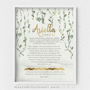Ariella name meaning,Personalized gift,Biblical meaning,Psalm 139,Greenery nursery,Sign Name wall art,Custom first Name,Name traits print