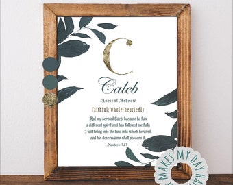 Caleb name wall art,Personalized nursery Name meaning,Custom Printable Meaning of Name,Blue kids room decor,Birthday gift,new baby wall art