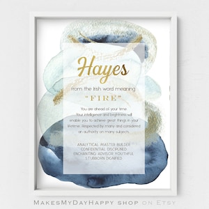 Hayes name meaning,Abstract blue gold wall art,Personalized Name traits,Custom First Name origin,Printable Meaning,Abstract nursery,digital