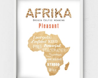 Afrika Name meaning,giraffe pattern poster,safari kids room decor,black continent,Personalized nursery,Given name origin,First name meaning