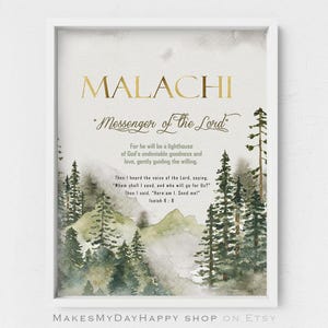 Malachi name meaning,Custom Printable Meaning of Name,Watercolor forest,Mountains landscape,spiritual gift, Isaiah 6,8, Biblical meaning