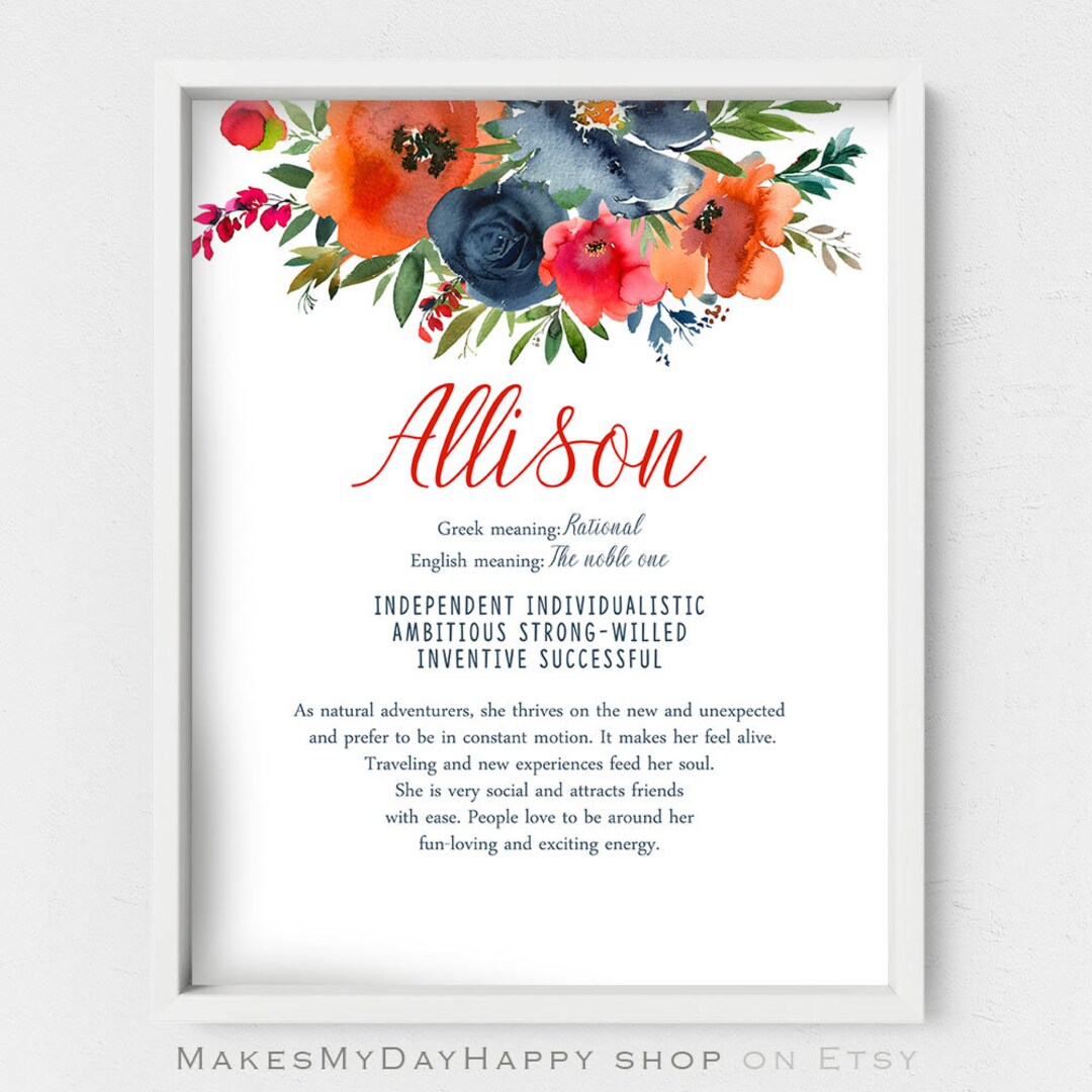 Alison First Name Meaning Art Print-Any Name Meaning  Print-Parchment-8x10-Home Decor-Wall Art-Birthday-Graduation-Mother's  Day-Christmas