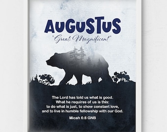 Augustus name meaning,Micah 6:8, Custom Biblical Name Meaning,Personalized name meaning,baby shower gift,navy nursery art,new mom gift