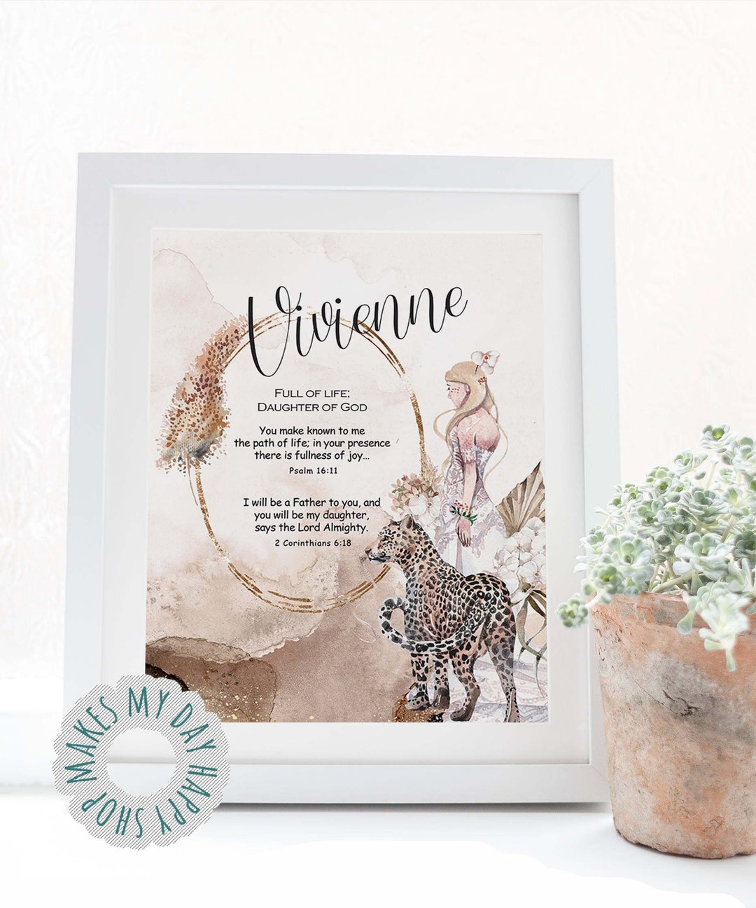 Vivienne Custom Name Meaning Printable Wall Art,floral Bohemian Artwork,first Name Personalized