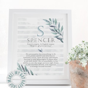 Personalized nursery decor,newborn name meaning,Spencer name,Custom first Name,baby shower gift,new baby wall sign,Custom nursery print