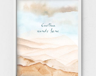 Dune poster,Watercolor desert landscape,Sand mountains,Custom Quote Print,Customized Wall Art,Personalized Quote,Custom Typographic Wall Art