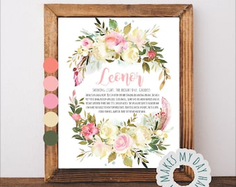 Custom printable name meaning wall art gift for newborn mom granny nice friend,Personalized Printable Bible Meaning of Name Leonor digital