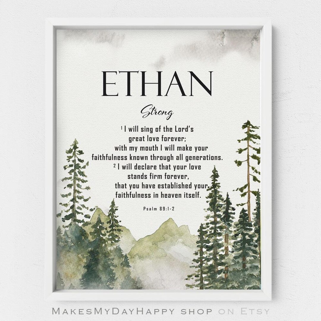 Ethan Name Meaning,first Name Wall Art,strong Symbolic,nature Lovers ...