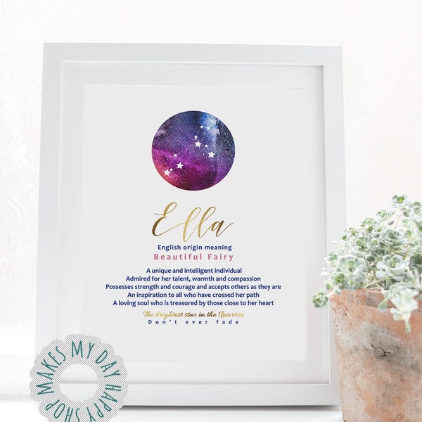 Ella Name wall art,Personalized Name art,Constellation Star map,Custom Printable Meaning,Sarah name meaning poster,Custom Night sky print