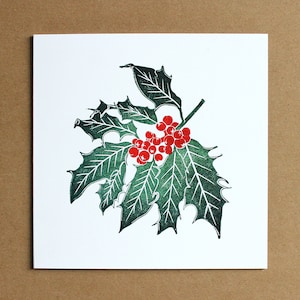 Holly Lino Print Christmas Cards Pack of 5