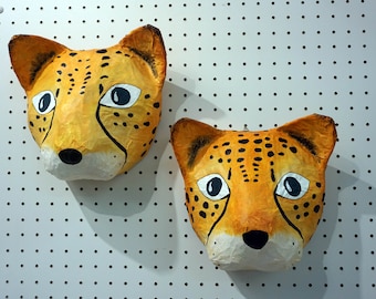 Paper mache cheetah head, Tina. Savanna creature, colorful wall decor.