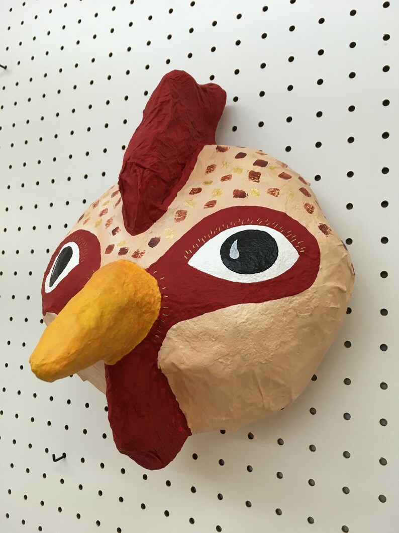 Paper Mache Chicken Head Concha. Farm Creature Funny Animal Etsy