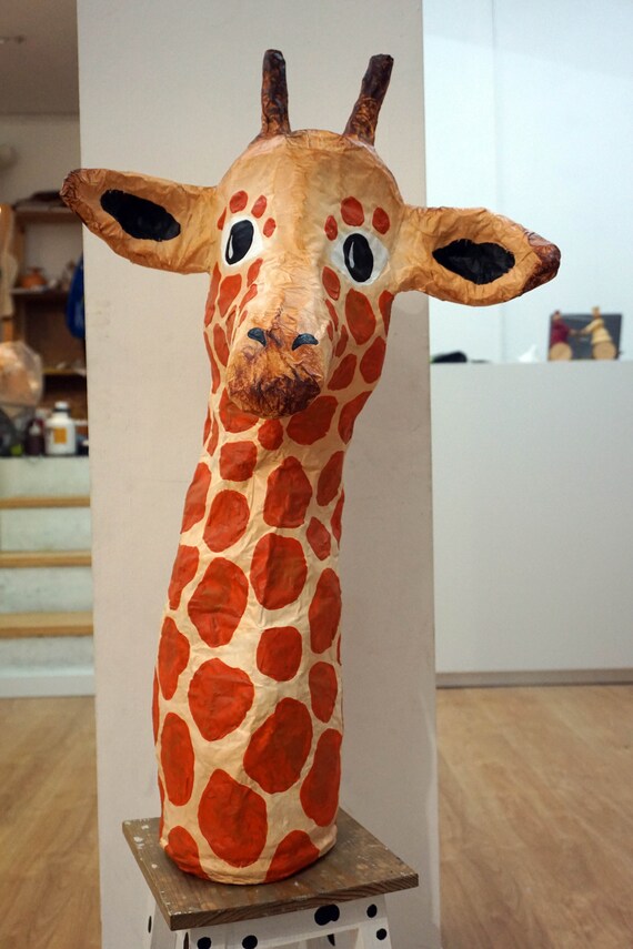 Paper Mache Giraffe Head Totem Big Cecilia Large Paper Etsy