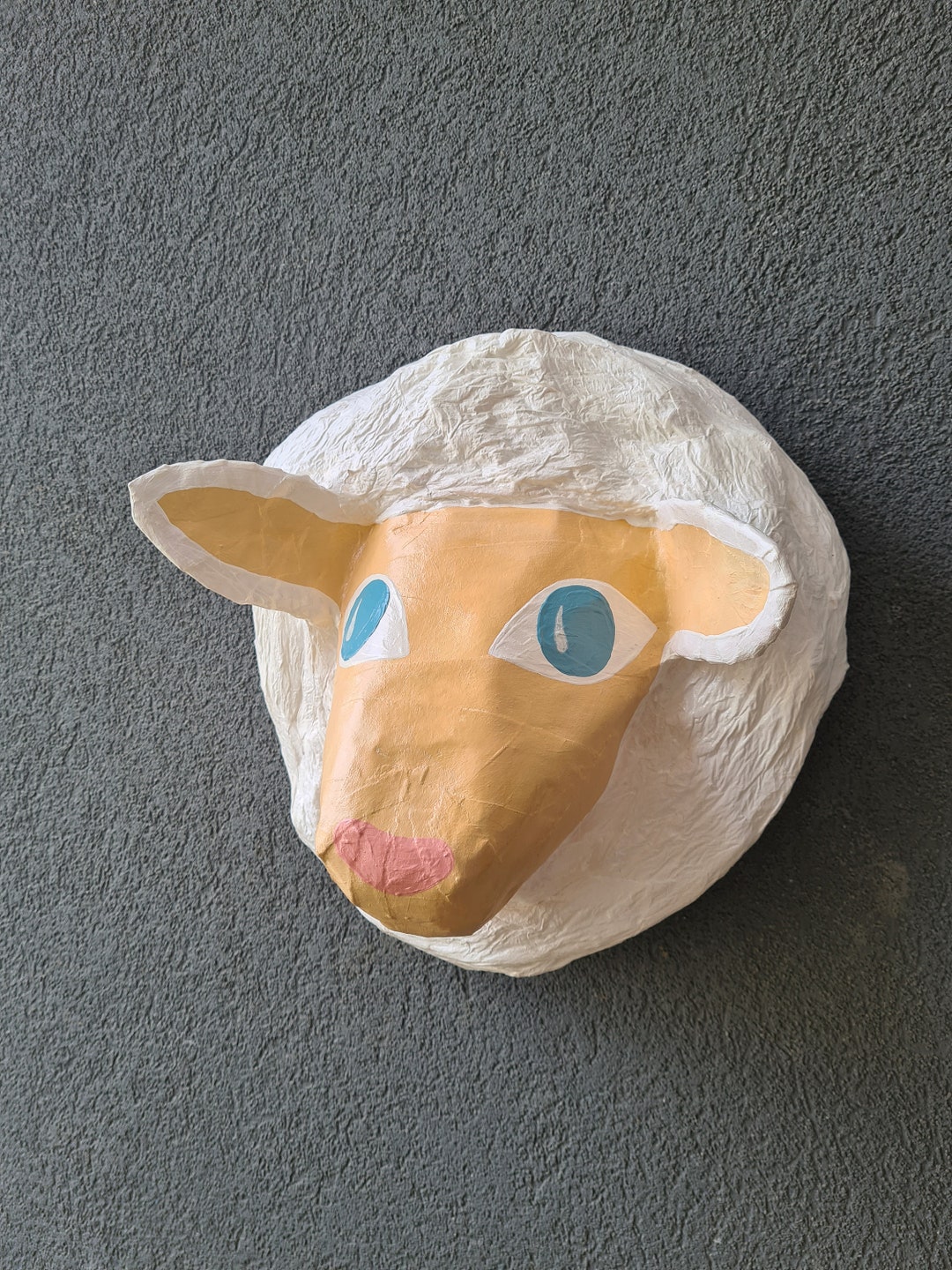 Paper Mache Sheep Head, Rosinha. Farm Creature, Sweet Animal Wall Decor