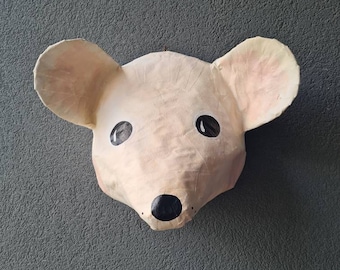 Paper mache mouse head, Gil. Sweet and quirky creature, cute wall decor.