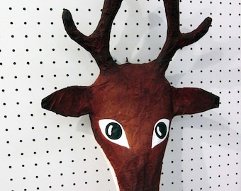 Paper mache reindeer head, Rudolfo. Majestic tundra creature.