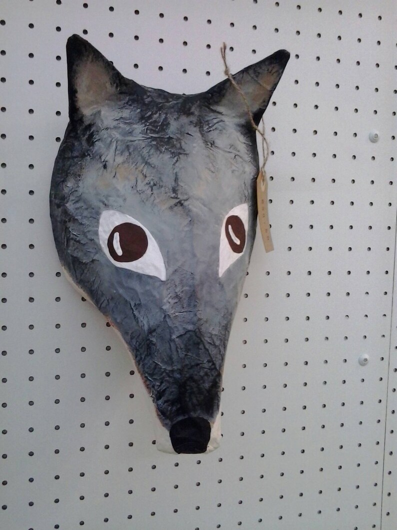 Paper mache wolf head Oscar. Woodland creature wall decor Etsy