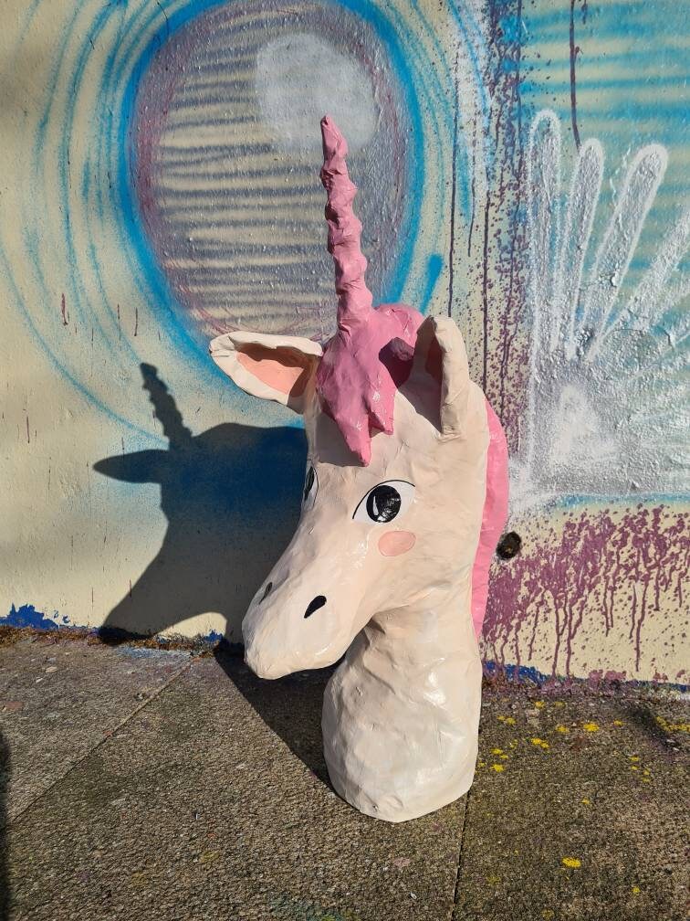 Papermache Unicorn Head Totem Big Edgar. Large Paper Etsy