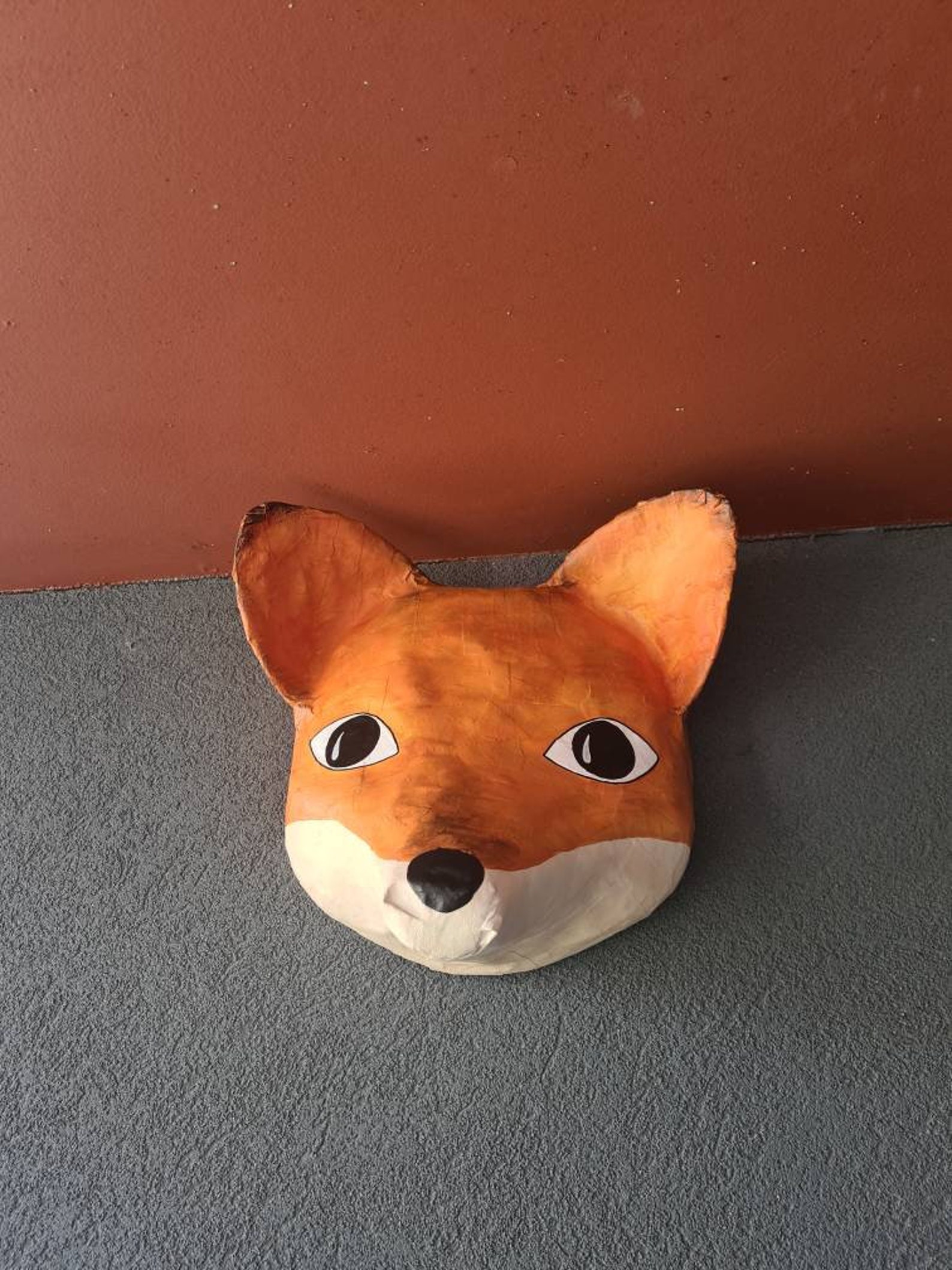 Paper mache fox head Franklim. Woodland creature colorful Etsy