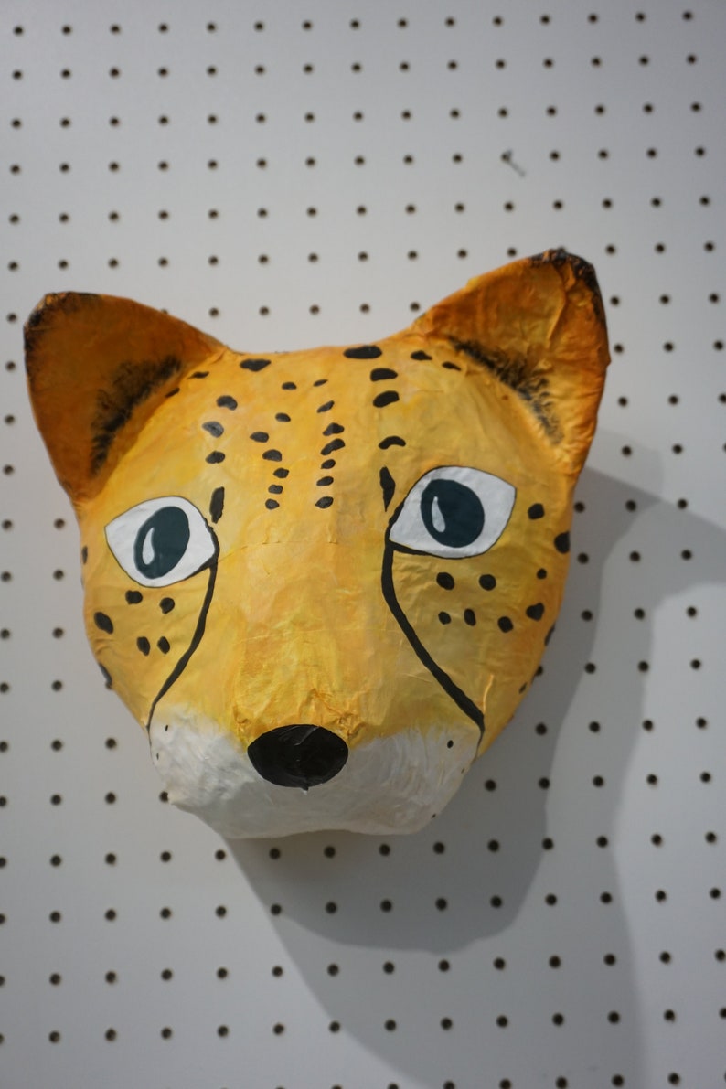 Paper Mache Cheetah Head, Tina. Savanna Creature, Colorful Wall Decor ...