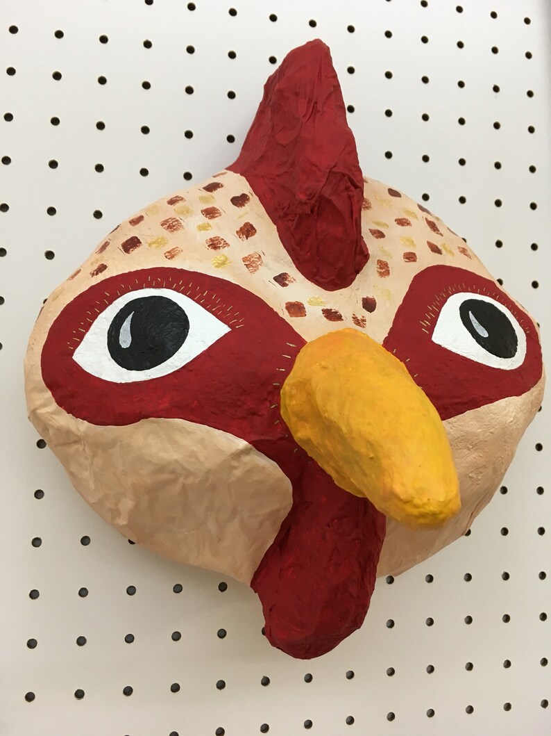 Paper Mache Chicken Head Concha. Farm Creature Funny Animal Etsy
