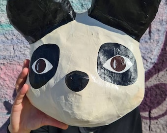 Paper mache panda head, Pascoal. Fun wall decor for a nursery or playroom