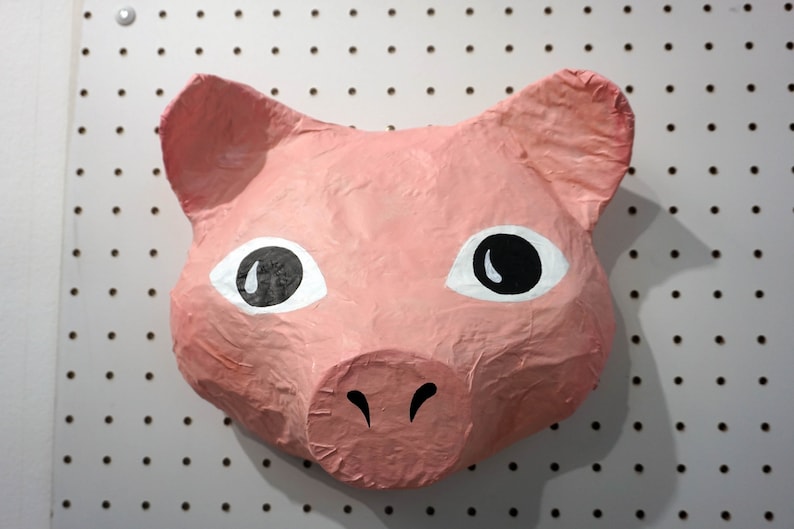 Paper mache pig head Crispim. Sweet farm animal colorful Etsy