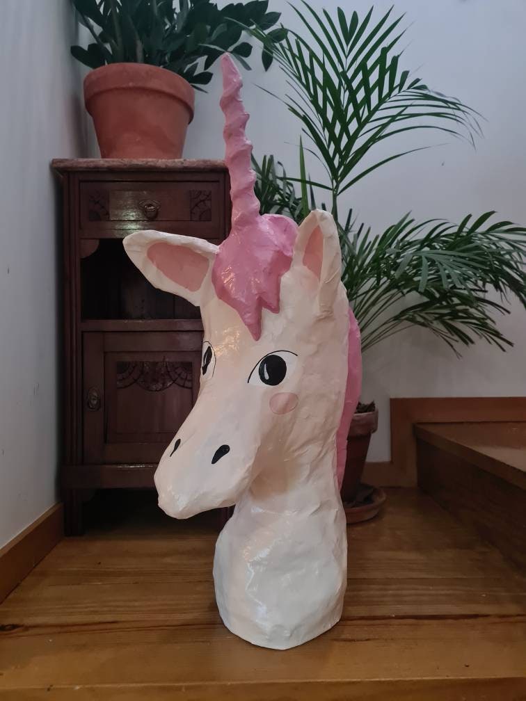 Papermache Unicorn Head Totem Big Edgar. Large Paper Etsy