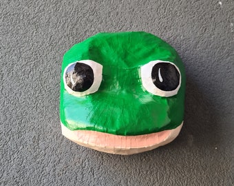 Paper mache frog head, Romeo. Pond creature, fun animal wall decor.