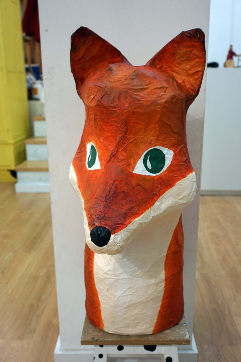 Papermache fox head totem Big Franklim. Large paper Etsy