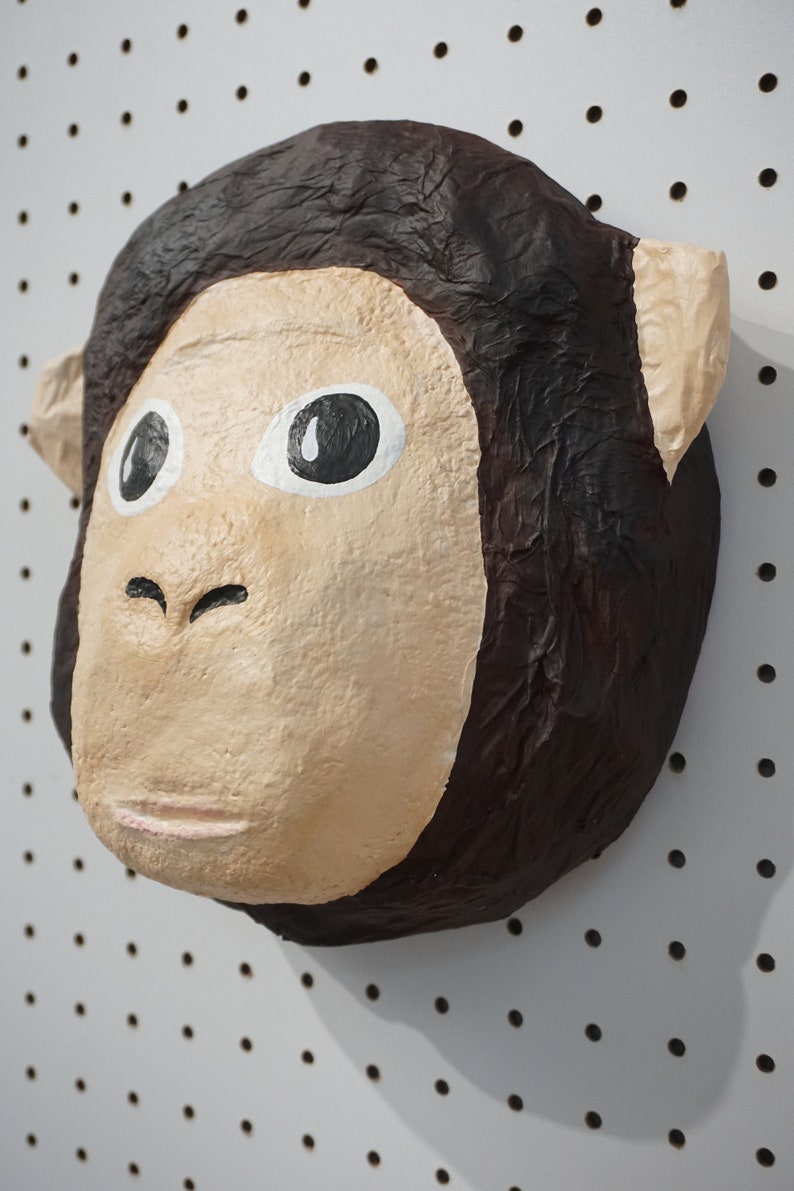 Paper mache Monkey Head Lola. Jungle creature sweet wall Etsy