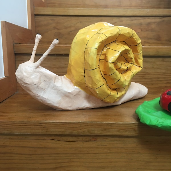 Paper mache giant snail, Adão. Large paper sculpture, original home decor.
