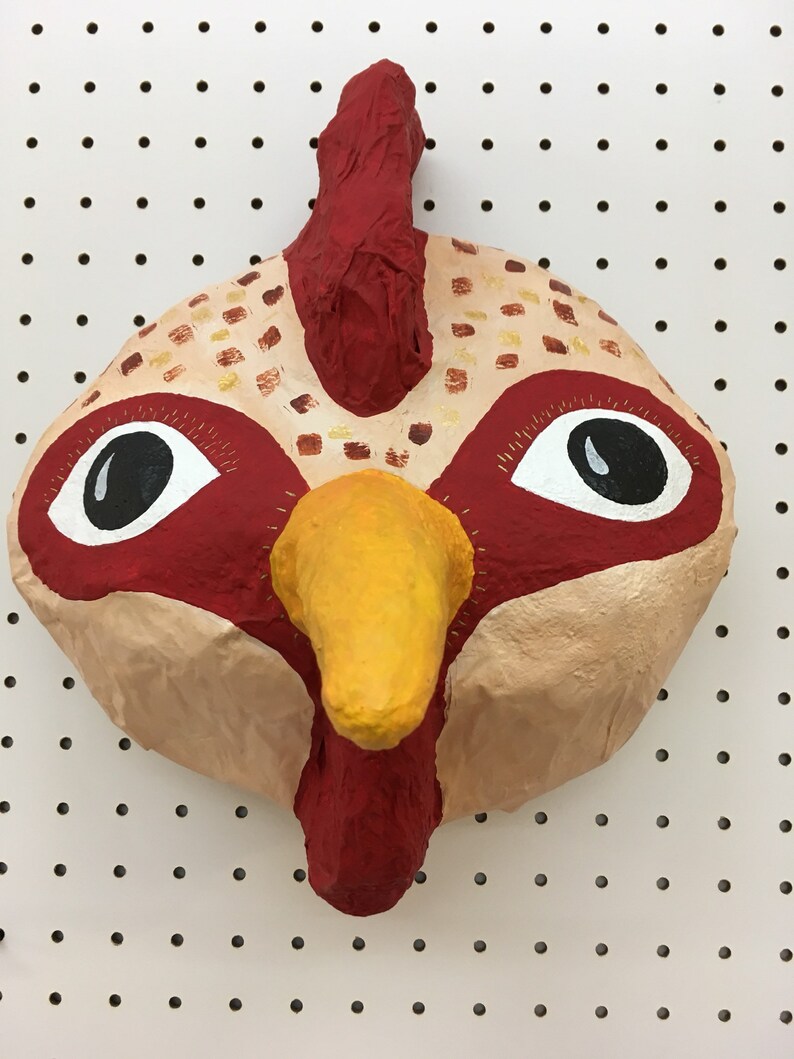 Paper Mache Chicken Head Concha. Farm Creature Funny Animal Etsy