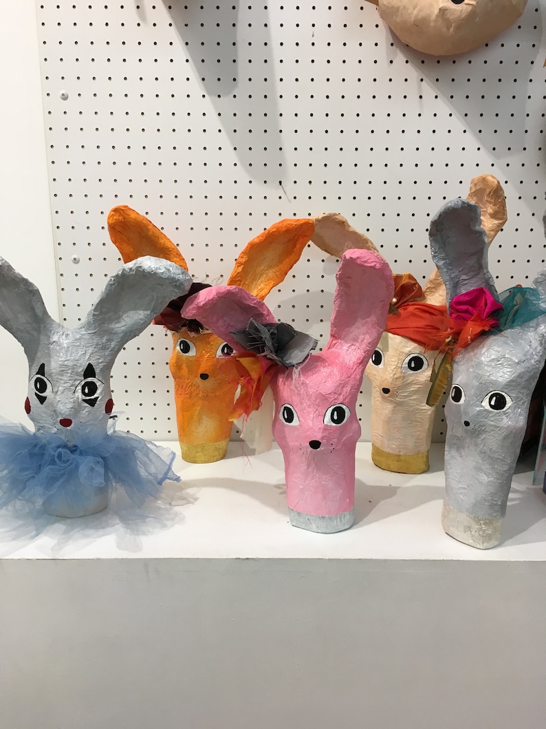 Paper Mache Bunny Figurine. Etsy