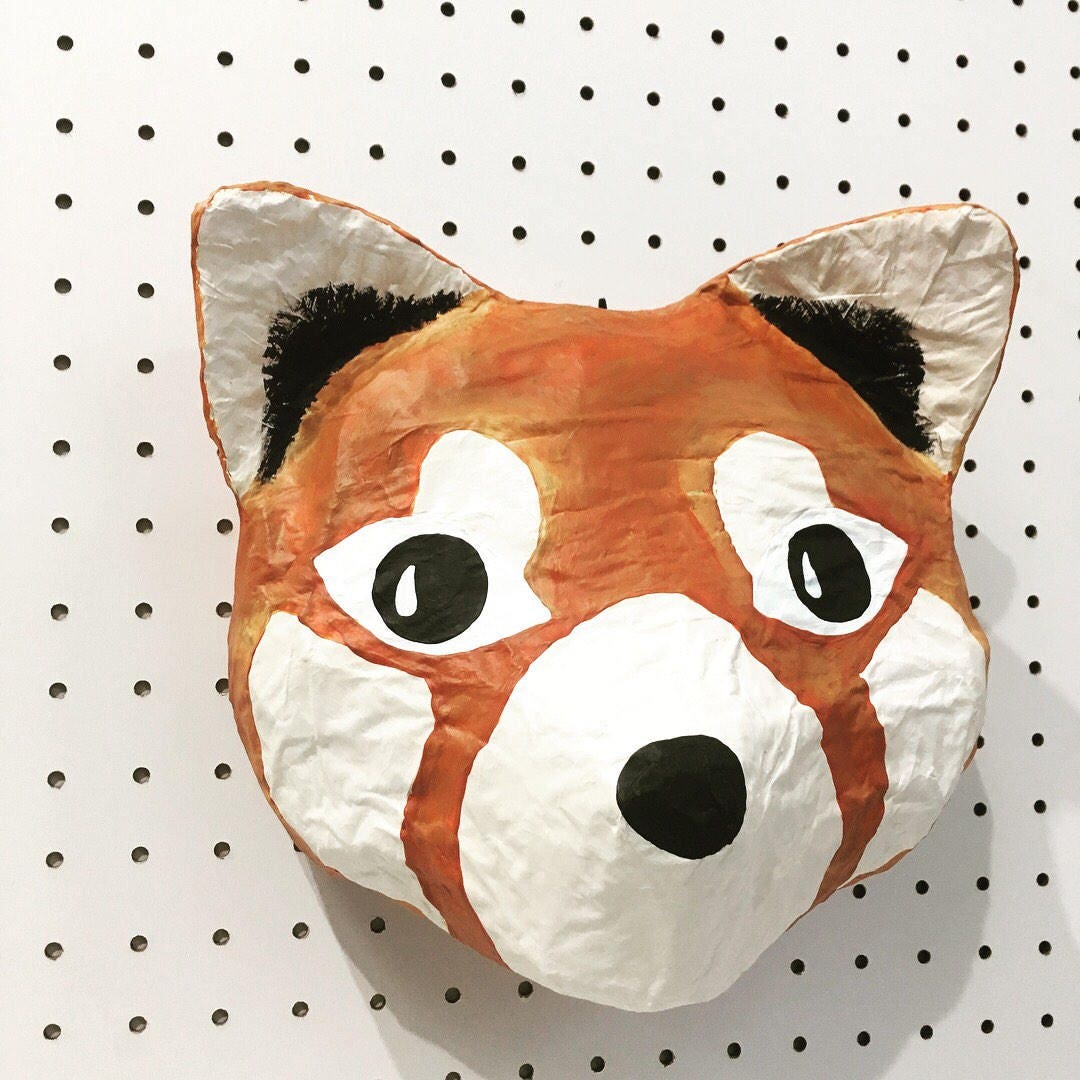 Paper Mache Red Panda Head Bernardo. Sweet Wall Decor. Etsy