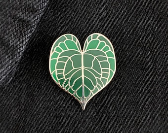 Anthurium Clarinervium Heart Hard Enamel Pin CubeHouseJungle Silver Aroid Plant Collector Houseplant Button