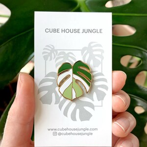Monstera Albo Variegata Hard Enamel Pin CubeHouseJungle Gold Variegated Plant Collector Houseplant Button image 3