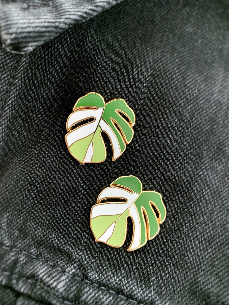 Monstera Albo Variegata Hard Enamel Pin CubeHouseJungle Gold Variegated Plant Collector Houseplant Button 