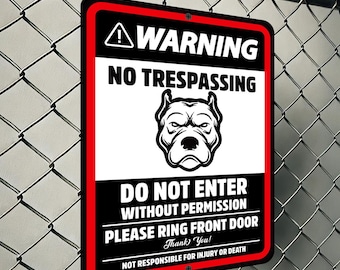 Warning No Trespassing Sign: Pit Bull Guard Dog, Weatherproof Aluminum